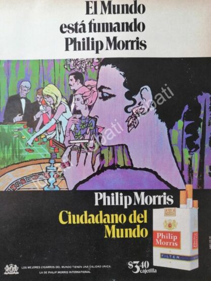 CARTEL ANTIGUO ORIGINAL DE CIGARROS PHILIP MORRIS 1969 CIUDADANO DEL MUNDO