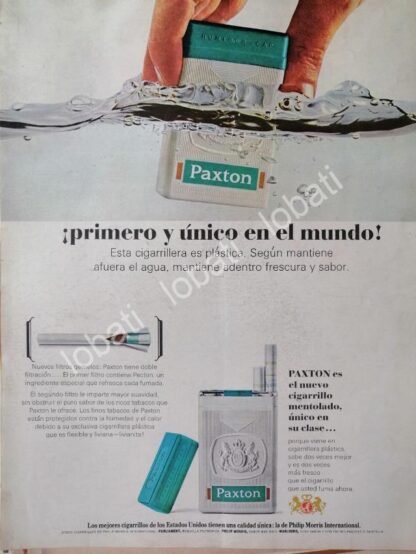 CARTEL ANTIGUO ORIGINAL DE CIGARROS PAXTON CAJA PLASTICA 1960s / RARO