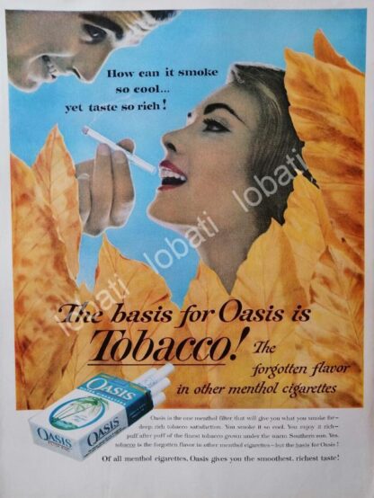 CARTEL ANTIGUO ORIGINAL DE CIGARROS OASIS MENTHOL 1960s 2