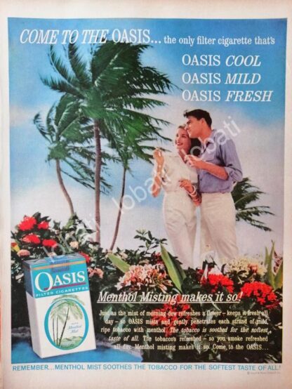 CARTEL ANTIGUO ORIGINAL DE CIGARROS OASIS MENTHOL 1961