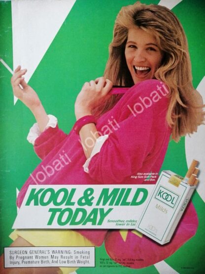 CARTEL ANTIGUO ORIGINAL DE CIGARROS KOOL 100s 1990