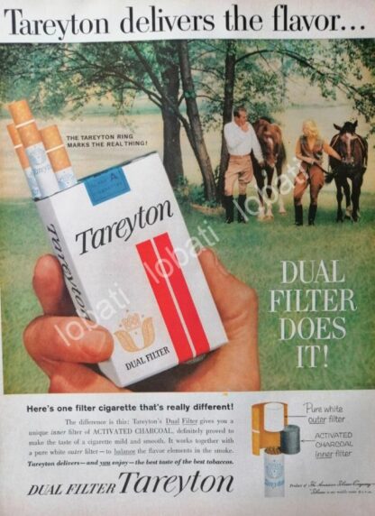 CARTEL ANTIGUO ORIGINAL DE CIGARROS TAREYTON DUAL FILTER 1960s 2