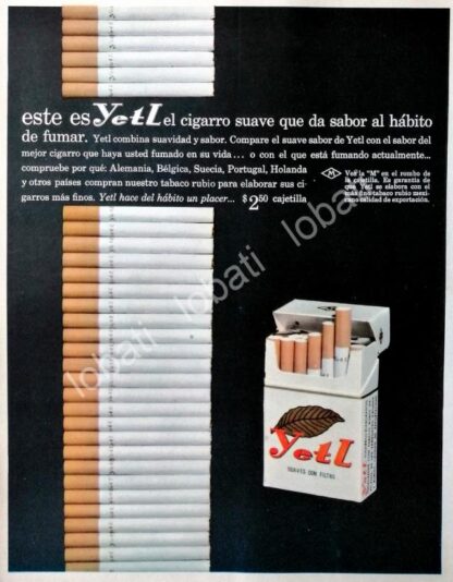 CARTEL ANTIGUO ORIGINAL DE CIGARROS YETL 1961 U.S.A