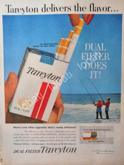 CARTEL ANTIGUO ORIGINAL DE CIGARROS TAREYTON DUAL FILTER 1960s