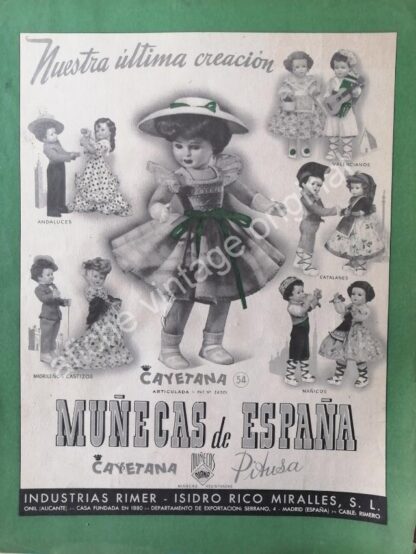 CARTEL ANTIGUO ORIGINAL DE MUÑECAS RIMER, CAYETANA, DIANA ETC 1955 / ESPAÑA