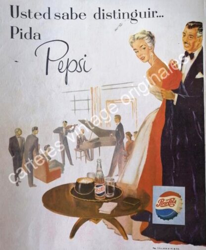 CARTEL ANTIGUO ORIGINAL DE REFRESCOS PEPSI 1955 /3 PUBLICIDAD ARTISTICA