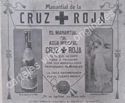 CARTEL ANTIGUO ORIGINAL DE 2 AFICHES AGUA MINERAL CRUZ ROJA 1912 / MUY RARO - Imagen 3