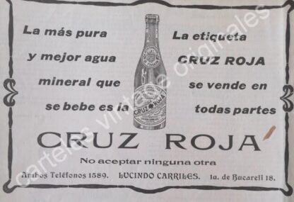 CARTEL ANTIGUO ORIGINAL DE 2 AFICHES AGUA MINERAL CRUZ ROJA 1912 / MUY RARO - Imagen 2