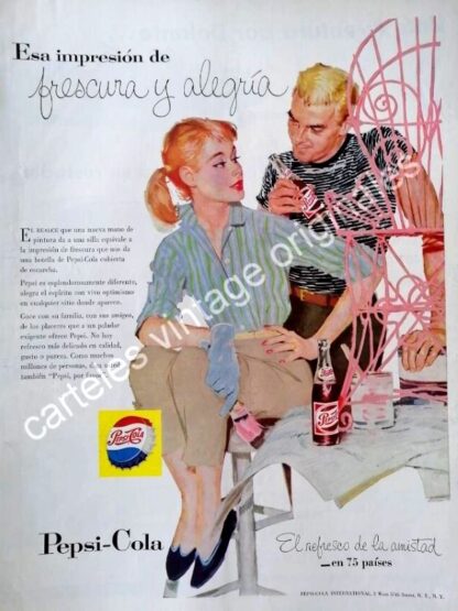 CARTEL ANTIGUO ORIGINAL DE PEPSI 1958 / 9. PUBLICIDAD ARTISTICA