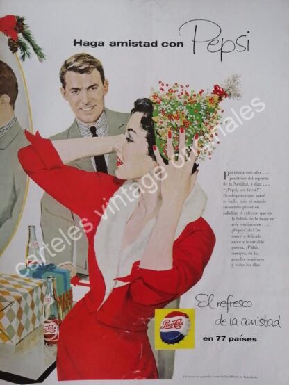 CARTEL ANTIGUO ORIGINAL DE PEPSI 1958 / DIBUJO DE. SALLY VICTOR