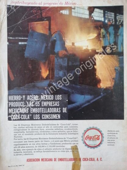 CARTEL ANTIGUO ORIGINAL DE COCA COLA Y LAS SIDERURGICAS 1962