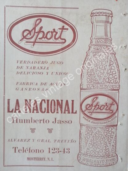 CARTEL ANTIGUO ORIGINAL DE REFRESCO SPORT, MONTERREY 1943 MUY RARO - Imagen 2