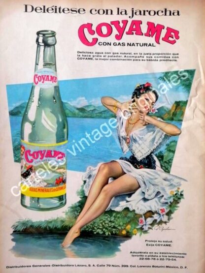 CARTEL ANTIGUO ORIGINAL DE AGUA MINERAL COYAME 1958 PUBLICIDAD ARTISTICA. AGUILAR