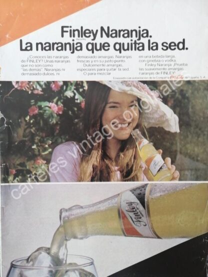 CARTEL ANTIGUO ORIGINAL DE REFRESCO FINLEY NARANJA 1980s / RARO