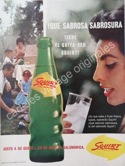 CARTEL ANTIGUO ORIGINAL DE REFRESCO SQUIRT 1963 SUS INICIOS EN MEXICO