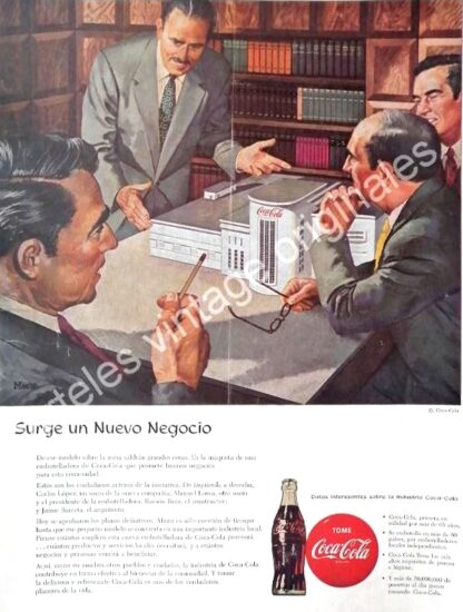 CARTEL ANTIGUO ORIGINAL DE COCA COLA Y EL ARQUITECTO RAMON RUIZ Y OTROS 1950s / RARO