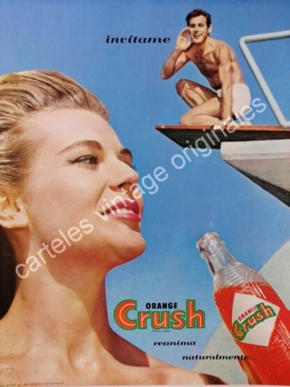 CARTEL ANTIGUO ORIGINAL DE REFRESCO ORANGE CRUSH 1961 INVITAME /24