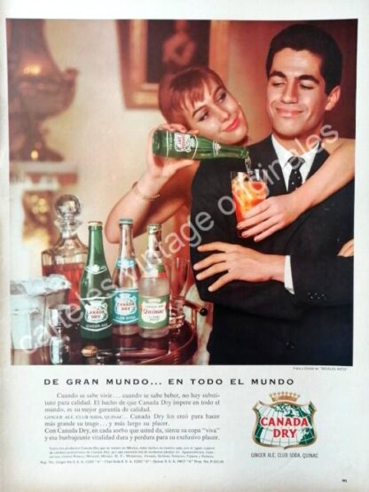 CARTEL ANTIGUO ORIGINAL DE REFRESCO CANADA DRY. SPUR Y GINGER ALE 1959 /3