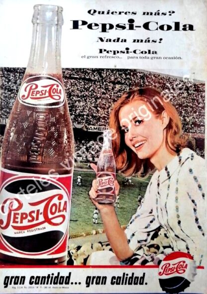 CARTEL ANTIGUO ORIGINAL DE PEPSI Y EL ESTADIO AZTECA 1963/ RARO