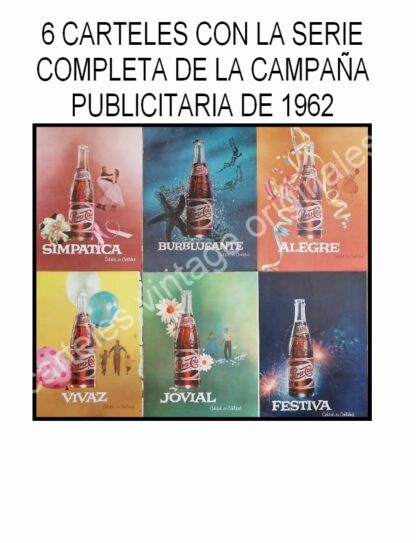 CARTEL ANTIGUO ORIGINAL DE PEPSI COLA, SERIE FESTIVA CAMPAÑA COMPLETA 1962