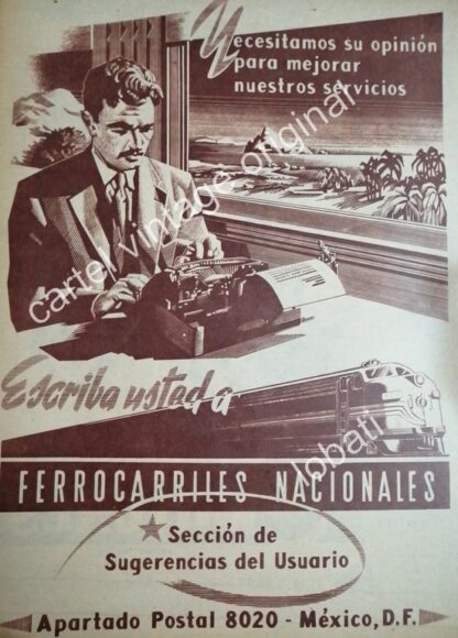 CARTEL ANTIGUO ORIGINAL DE FERROCARRILES NACIONALES 1955 /RARO