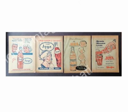 CARTEL ANTIGUO ORIGINAL DE SET DE 4 AFICHES REFRESCOS JOYA 1950s-60s