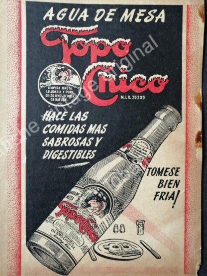 CARTEL ANTIGUO ORIGINAL DE SET DE 3 AFICHES AGUA MINERAL TOPO CHICO 40s & 50s /3 - Imagen 4