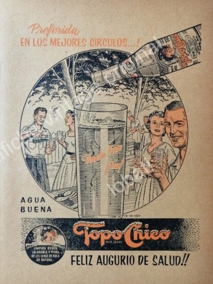 CARTEL ANTIGUO ORIGINAL DE SET DE 3 AFICHES AGUA MINERAL TOPO CHICO 40s & 50s - Imagen 4