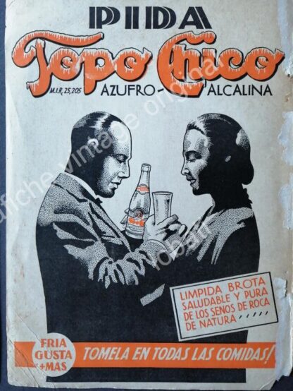 CARTEL ANTIGUO ORIGINAL DE SET DE 3 AFICHES AGUA MINERAL TOPO CHICO 40s & 50s - Imagen 3