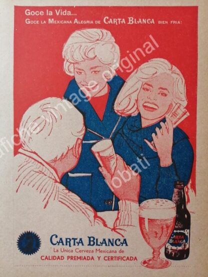 CARTEL ANTIGUO ORIGINAL DE SET DE 3 AFICHES CERVEZA CARTA BLANCA 50s & 60s /2 - Imagen 3