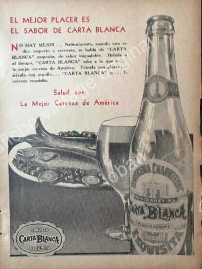 CARTEL ANTIGUO ORIGINAL DE SET DE 3 AFICHES CERVEZA CARTA BLANCA 50s & 60s /2 - Imagen 2