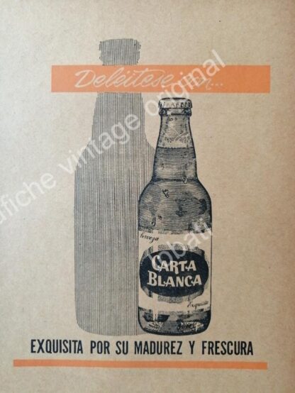 CARTEL ANTIGUO ORIGINAL DE SET DE 3 AFICHES CERVEZA CARTA BLANCA 50s & 60s - Imagen 3