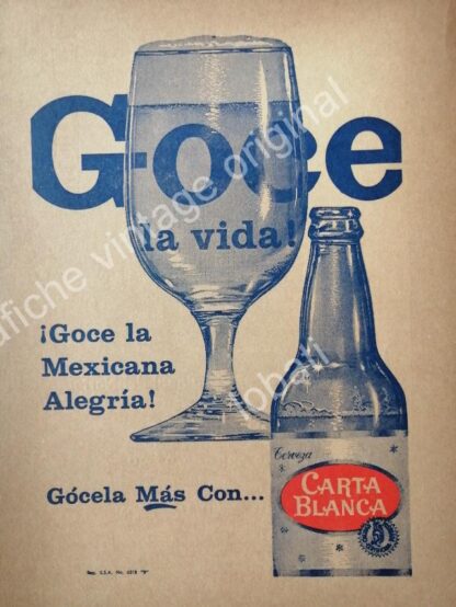 CARTEL ANTIGUO ORIGINAL DE SET DE 3 AFICHES CERVEZA CARTA BLANCA 50s & 60s - Imagen 2