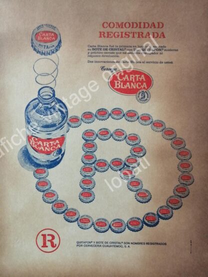 CARTEL ANTIGUO ORIGINAL DE SET DE 3 AFICHES CERVEZA CARTA BLANCA 1960s - Imagen 4