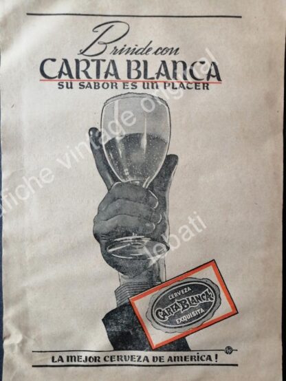 CARTEL ANTIGUO ORIGINAL DE SET DE 3 AFICHES CERVEZA CARTA BLANCA 1960s - Imagen 2