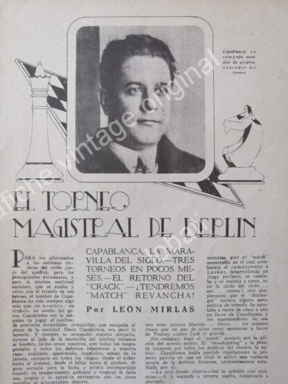 CARTEL ANTIGUO ORIGINAL DE REPORTAJES SOBRE RAUL CAPABLANCA 1927 / AJEDREZ - Imagen 3