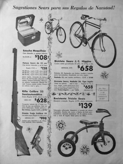 CARTEL ANTIGUO ORIGINAL DE BICICLETAS SEARS J.C HIGGINS Y OTROS 1960s