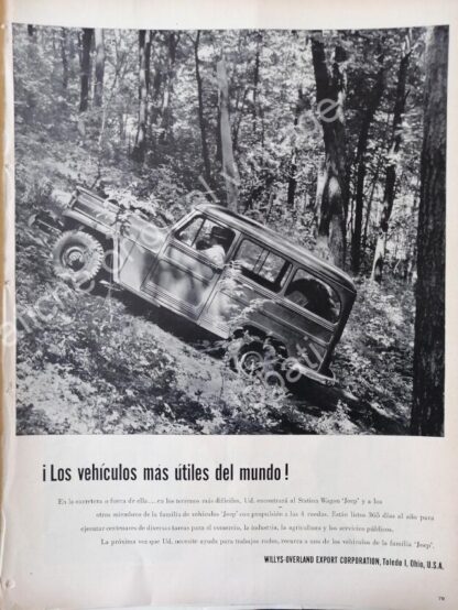 CARTEL ANTIGUO ORIGINAL DE AUTOS CAMIONETA PICKUP WILLYS ESTATION WAGON 1955