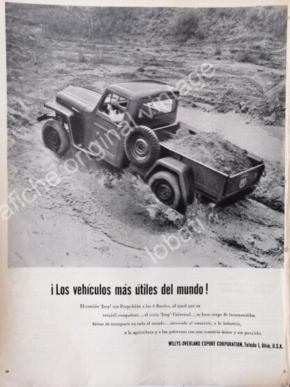 CARTEL ANTIGUO ORIGINAL DE AUTOS CAMIONETA PICKUP WILLYS 1955