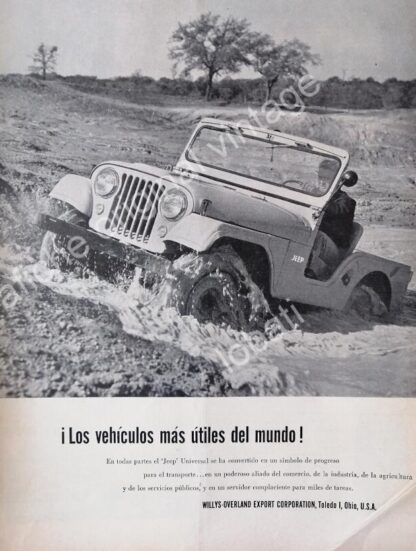 CARTEL ANTIGUO ORIGINAL DE AUTOS JEEP WILLYS UNIVERSAL 1955