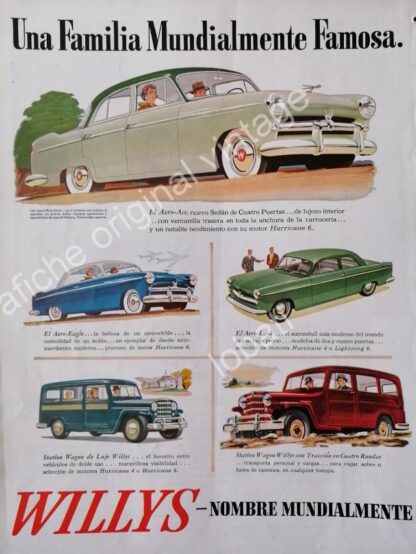 CARTEL ANTIGUO ORIGINAL DE AUTOS Y CAMIONETAS WILLYS 1953 TODOS SUS MODELOS - Imagen 3