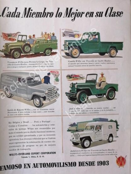 CARTEL ANTIGUO ORIGINAL DE AUTOS Y CAMIONETAS WILLYS 1953 TODOS SUS MODELOS - Imagen 2