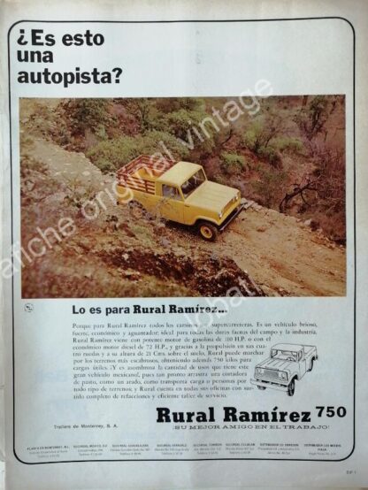 CARTEL ANTIGUO ORIGINAL DE CAMIONETA PICKUP RURAL RAMIREZ 750 /1966 / MUY RARO /2