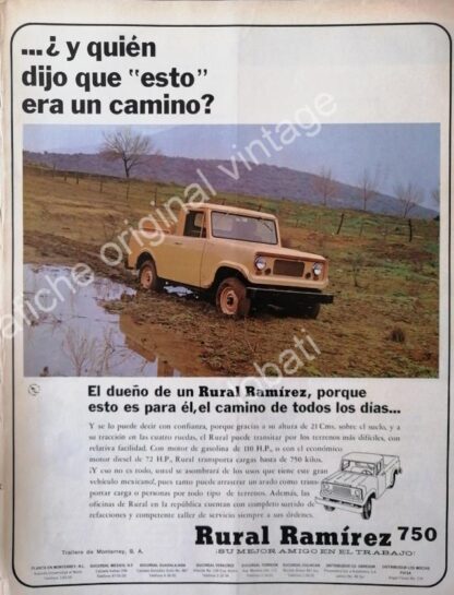 CARTEL ANTIGUO ORIGINAL DE CAMIONETA PICKUP RURAL RAMIREZ 750 /1966 / MUY RARO