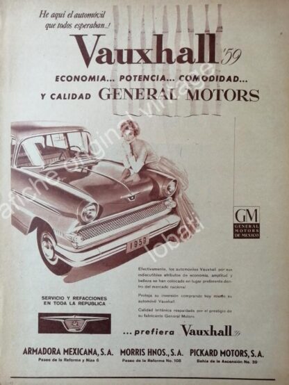 CARTEL ANTIGUO ORIGINAL DE AUTOS VAUXHALL 1959 GENERAL MOTORS DE MEXICO