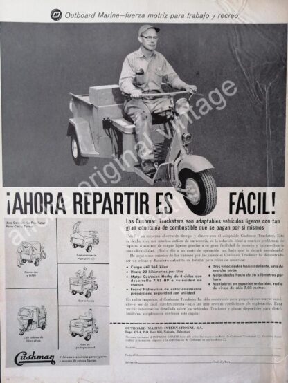 CARTEL ANTIGUO ORIGINAL DE MOTOCICLETAS CUSHMAN 1957