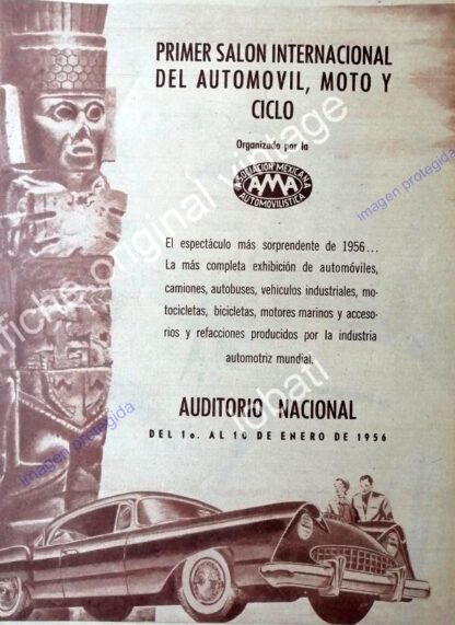 CARTEL ANTIGUO ORIGINAL DE PRIMER SALON INTERNACIONAL DEL AUTOMOVIL 1956 / RARO