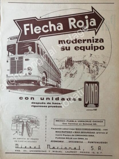 CARTEL ANTIGUO ORIGINAL DE CAMIONES DINA Y FLECHA ROJA S.A 1960