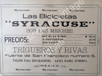 CARTEL ANTIGUO ORIGINAL DE BICICLETAS CYRACUSE Y OTROS 1895 / MUY RARO