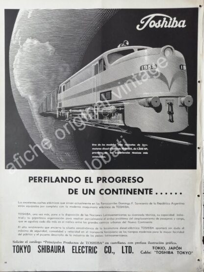 CARTEL ANTIGUO ORIGINAL DE LOCOMOTORAS TOSHIBA 1956 / RARO